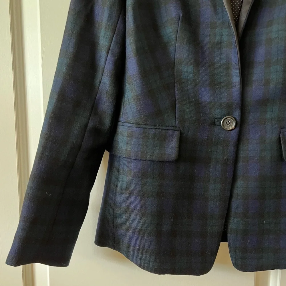 J. Crew Schoolboy Blazer Jacket Tartan Plaid Blue Green Satin Collar Wool - Picture 5 of 10